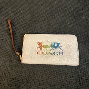 White Coach Wristlet with Rainbow Glitter Logo
